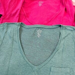 J.Crew Pink and Green V-Neck T-Shirts